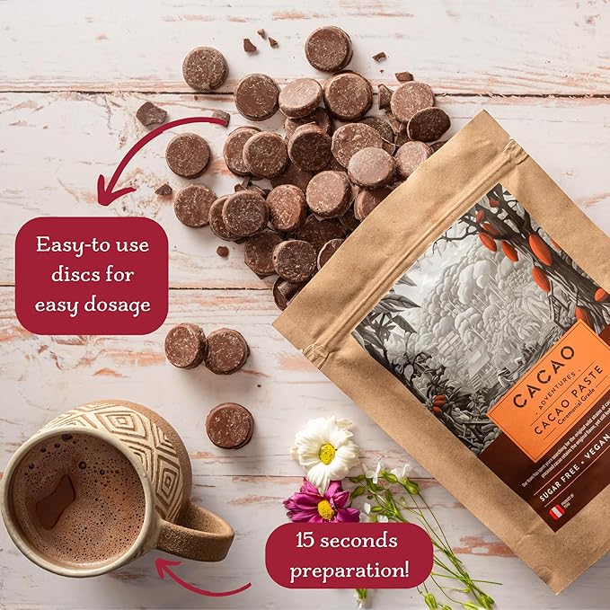 Cacao Adventures Ceremonial Cacao | Sacred Valley Peru 100% Pure Raw Cacao |Dairy Free & Vegan |