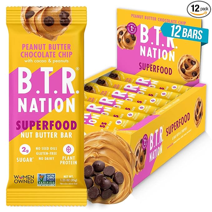 B.T.R. Nation Vegan Keto Superfood Protein Bars - Peanut Butter Chocolate Chip BLISS | (12) Bars |