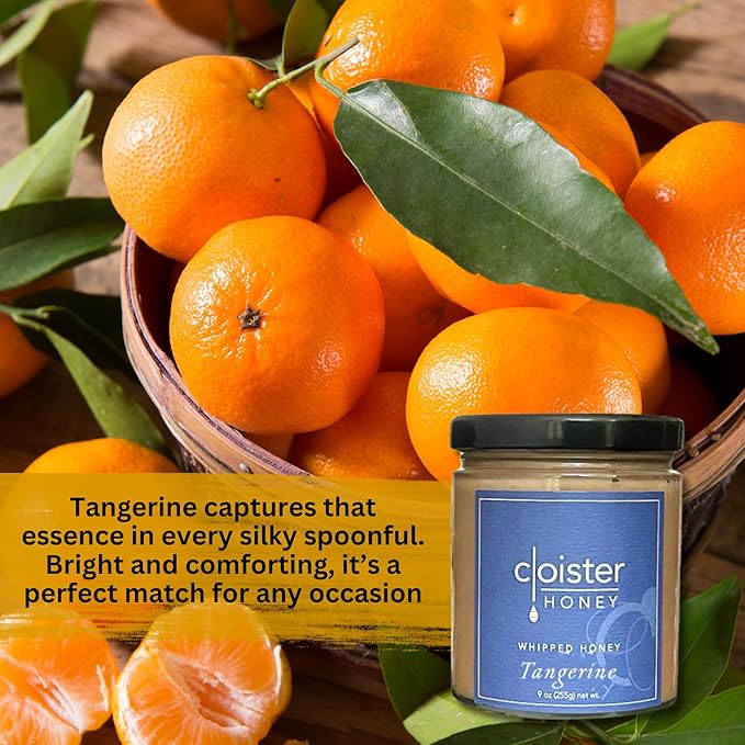 Cloister Honey Whipped Honey - Tangerine (9 oz) | Hand Crafted | Raw Artisan Honey | 100% Pure, Raw
