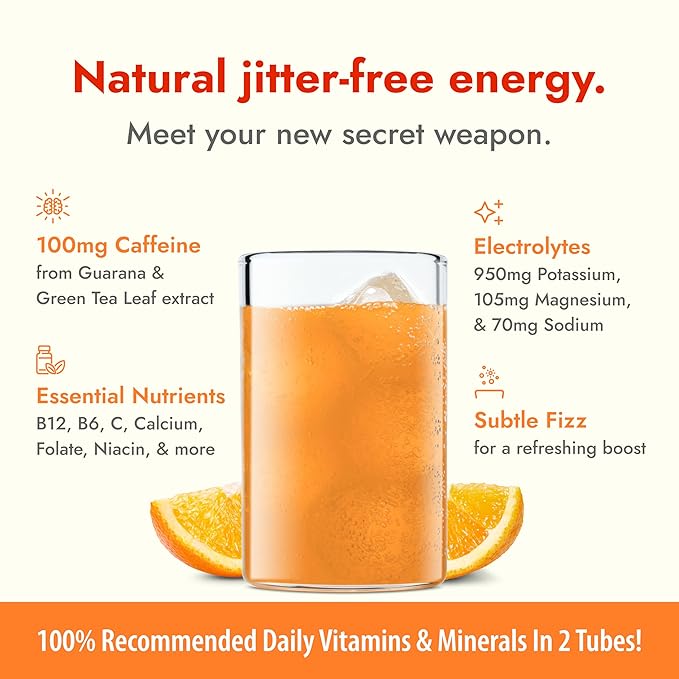 Zipfizz Daily Energy Drink Powder, Orange Soda, 20 Pack | 3-in-1 Sustained Energy, Rapid Hydration