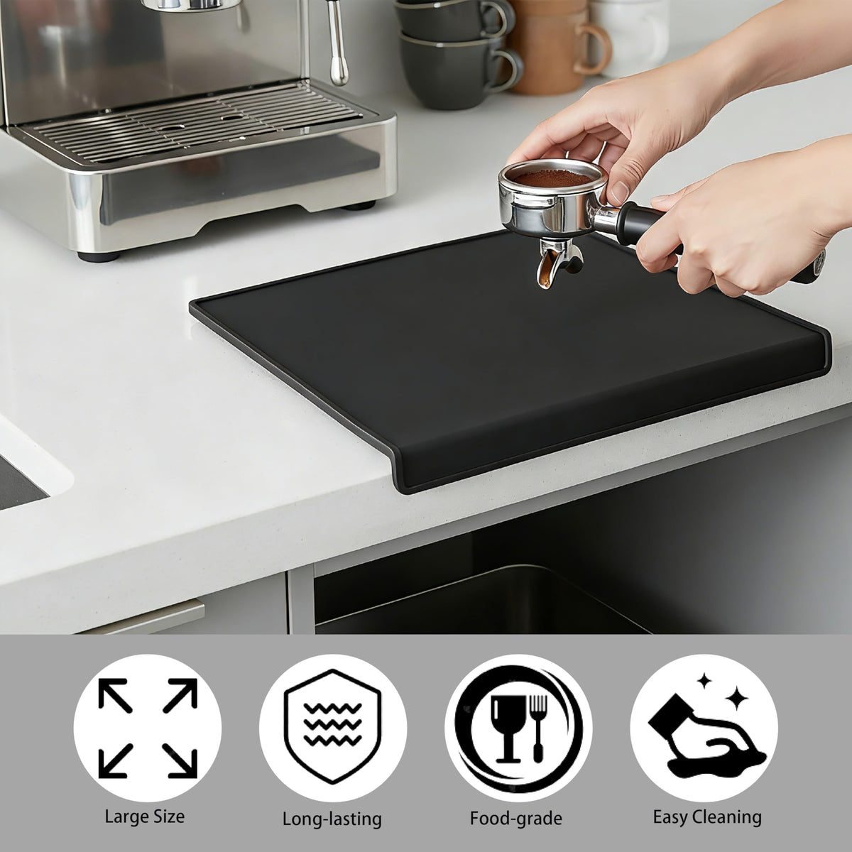 Espresso Tamping Mat, Silicone Coffee Tamper Mat, Black Portafiliter Mat for Baristas and Home