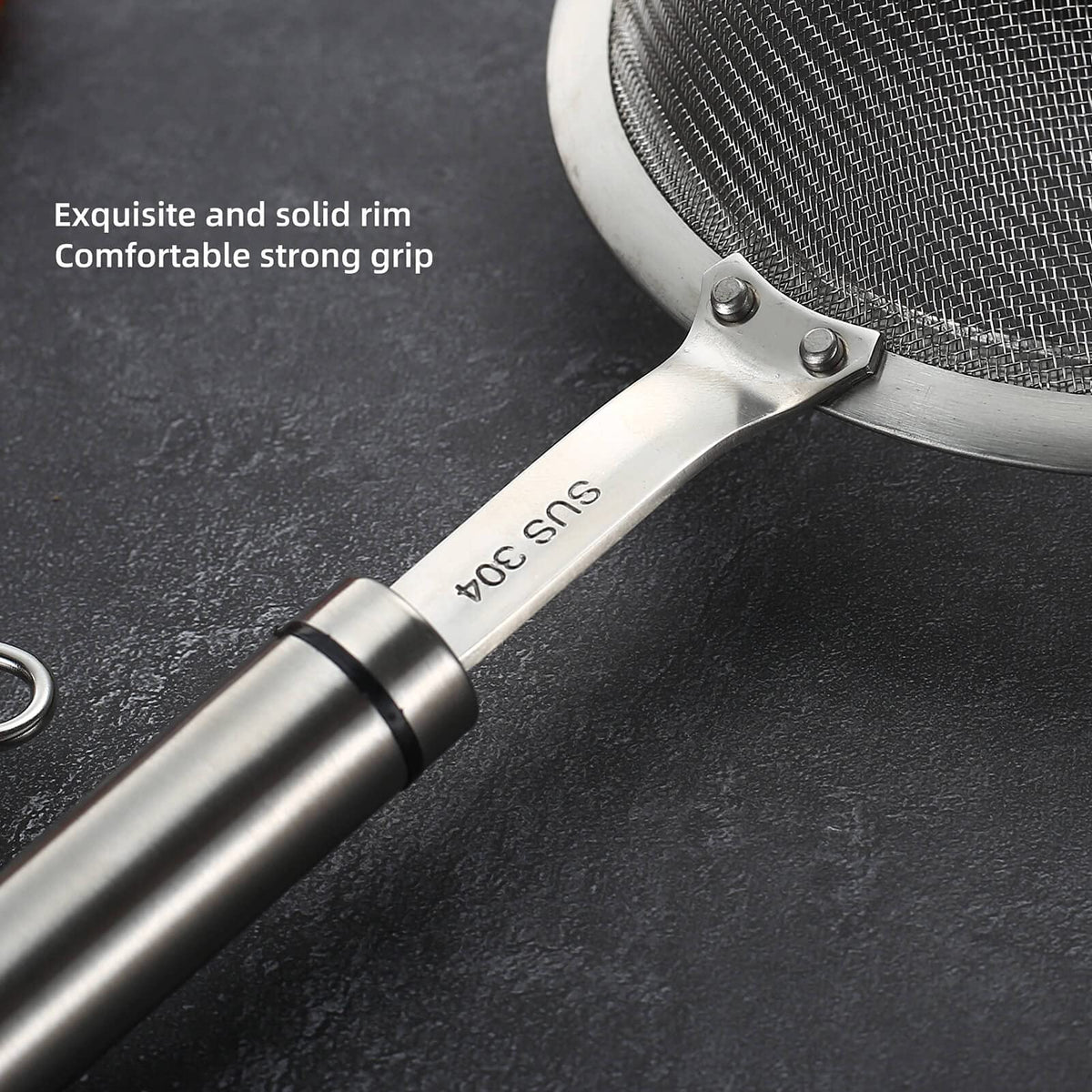 SUNWUKIN 304 Stainless Steel Fine Mesh Strainers for Kitchen, Colander-Skimmer with Handle, Sieve