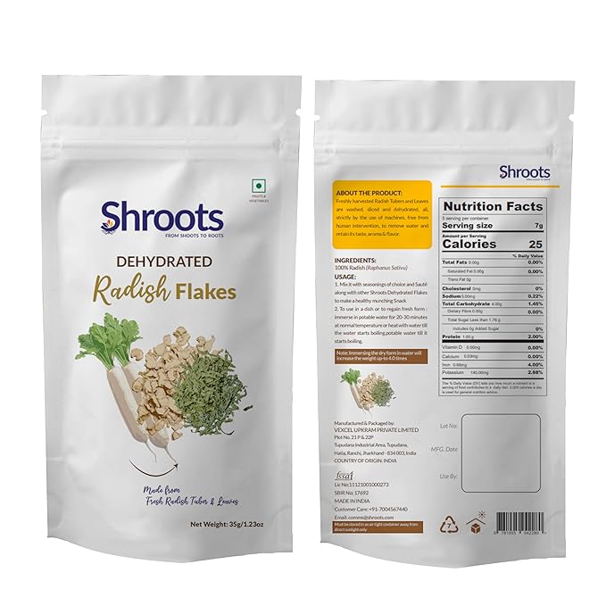 SHROOTS Dehydrated Radish Flakes Pure Vegetarian Gluten-Free No Added Salt Easy Cooking Machine