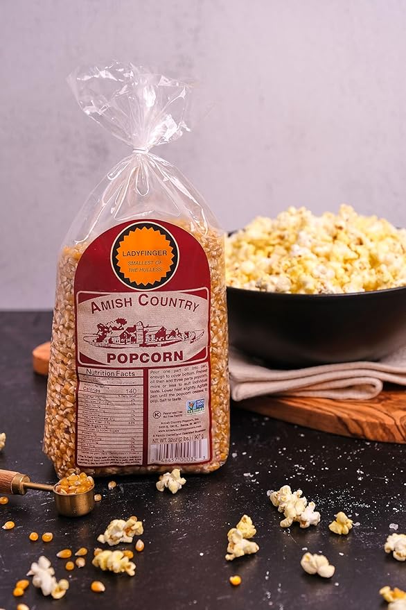 Amish Country Popcorn | 2 Lb Ladyfinger Kernels | Old Fashioned, Non-GMO and Gluten Free (2lb Bag)