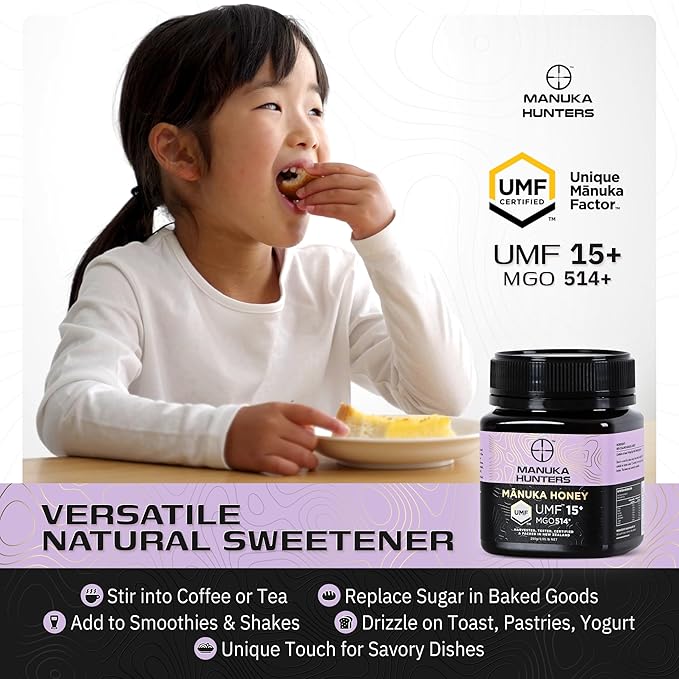 Manuka Hunters UMF 15+/MGO 514+ Certified New Zealand Manuka Honey - 100% Pure Natural Sweetener