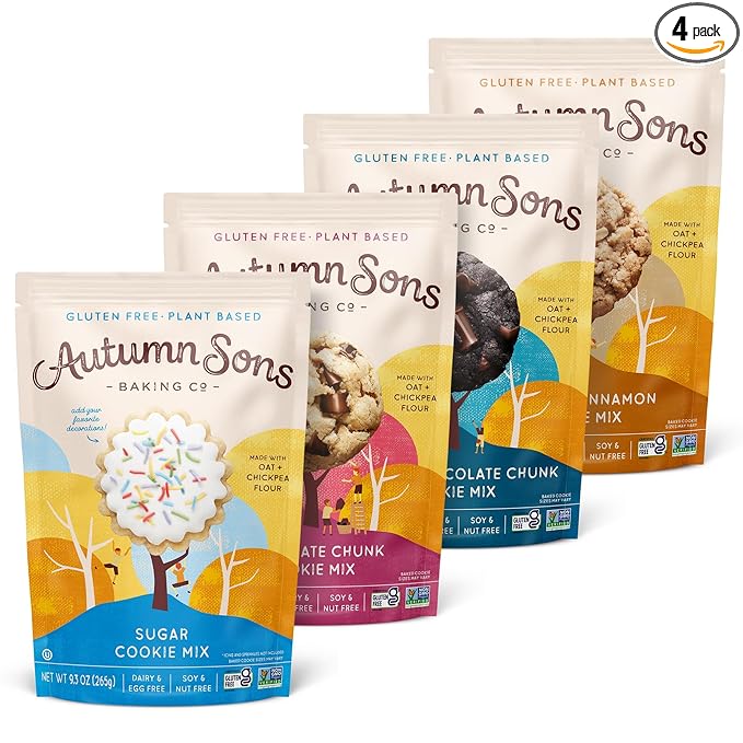 Autumn Sons Baking Co. Gluten Free Cookie Mix Variety Pack. Sugar Cookie, Chocolate Chunk, Double