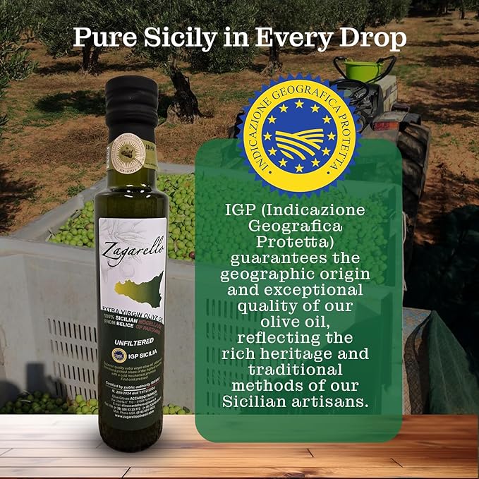 Zagarello 100% Traceable Italian Olive Oil Extra Virgin - 8.45 Fl Oz Unfiltered, Pure, IGP Certified
