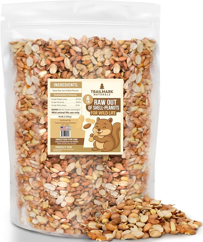8 LB - Raw Shelled Peanuts For Squirrels, Out of Shell Peanuts For Birds and Wildlife- Squirrel