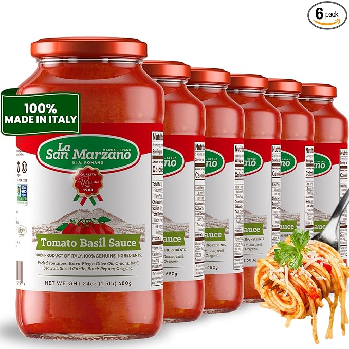 La San Marzano Tomato Basil Sauce, 24 oz, Pasta Sauce Made in Italy, All Purpose Tomato Premium