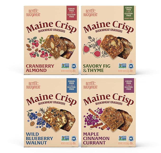 Maine Crisp Variety 4 Pack, Gluten Free Crackers - Snack Crackers, Grain Free, Non-GMO - Cranberry