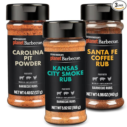 Steven Raichlen's Planet Barbecue Gourmet BBQ Rubs & Spices Gift Set 3 Pack- Grill Seasonings with
