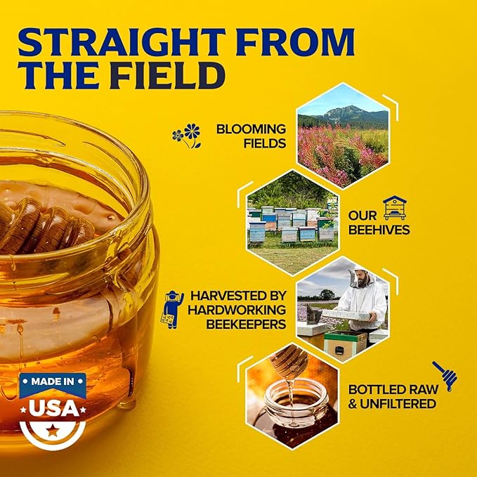 Fischer’s 100% Pure, Raw & Unfiltered Honey, 40 oz – USA Made Honey – All-Natural Sweetener – Rich