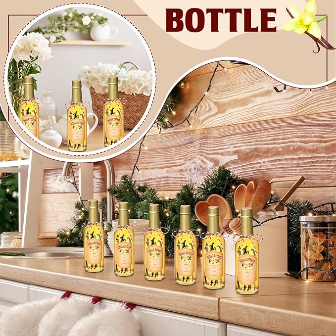 Tioncy 16 Pcs Vanilla Extract Bottles for Homemade Vanilla Jar Glass Bottle with Cap, Shrink Band