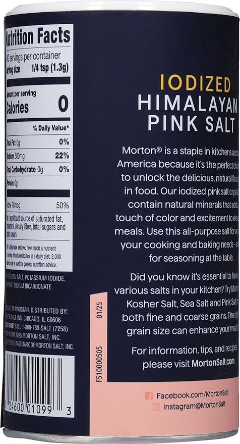 Morton Iodized Himalayan Pink Salt, 22 oz (2 Pack)