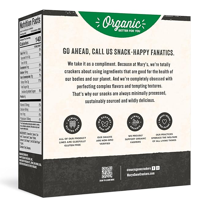 Mary's Gone Crackers Black Pepper Crackers, Vegan Friendly, Kosher, USDA Certified Organic, Gluten