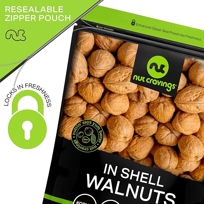NUT CRAVINGS - Raw Walnuts In Shell, Whole, (32oz - 2 LB) Packed Fresh in Resealable Bag - Nut