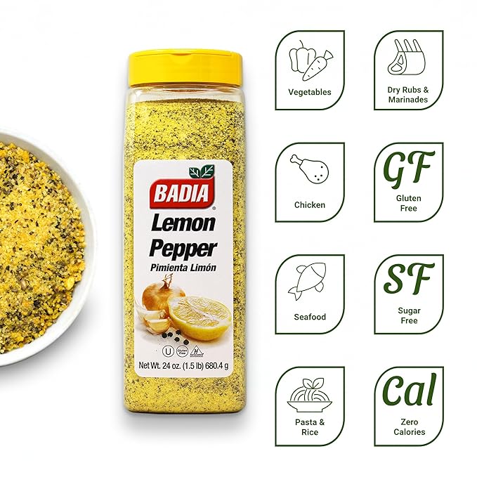 Badia Lemon Pepper Seasoning, 24 oz - Pepper, Garlic & Onion, Zesty Citrus Blend for Chicken