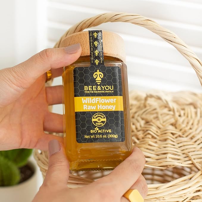Bee and You Raw Wildflower Honey, 100% Natural, Wildcrafted, Polyflora and Unprocessed, Active