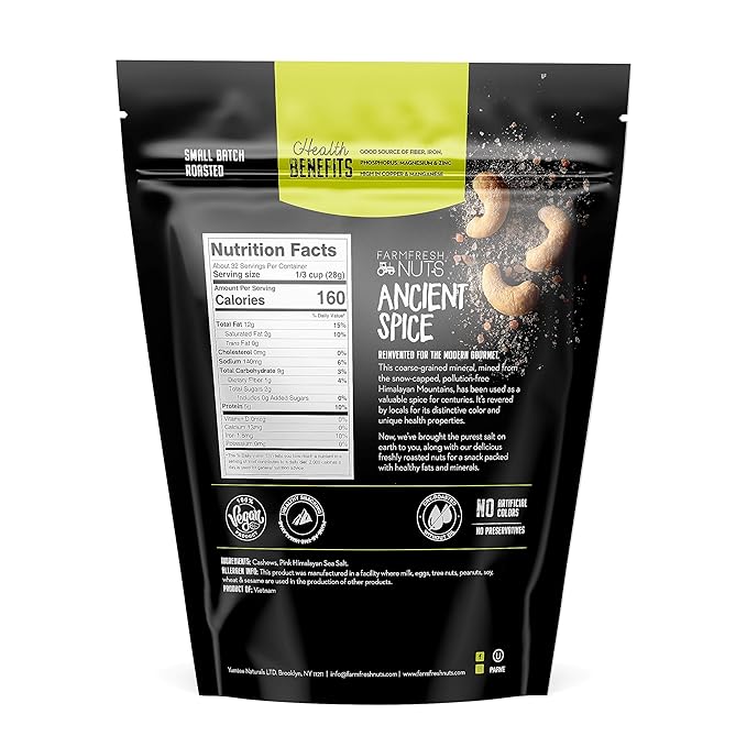 Dry Roasted Cashews Himalayan Salted (2 Lbs.) - Baked in Small Batches for Added Freshness - Oven