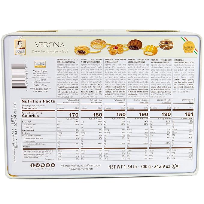 Italian Fine Pastry Cookies Assortment From Verona | 6 Different Filling - Hazelnut Chocolate Milk