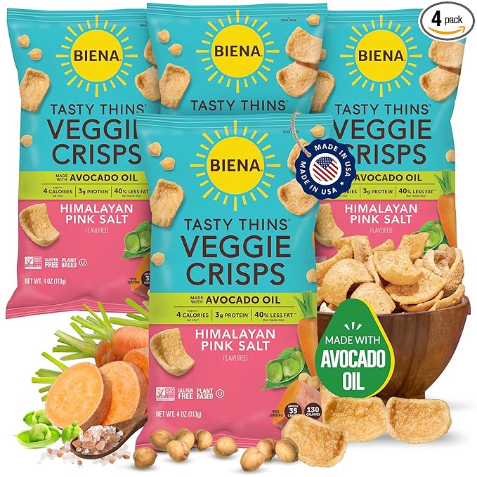BIENA Tasty Thins Veggie Crisps - Made with Avocado Oil - Low Calorie Veggie Chips for Adults and