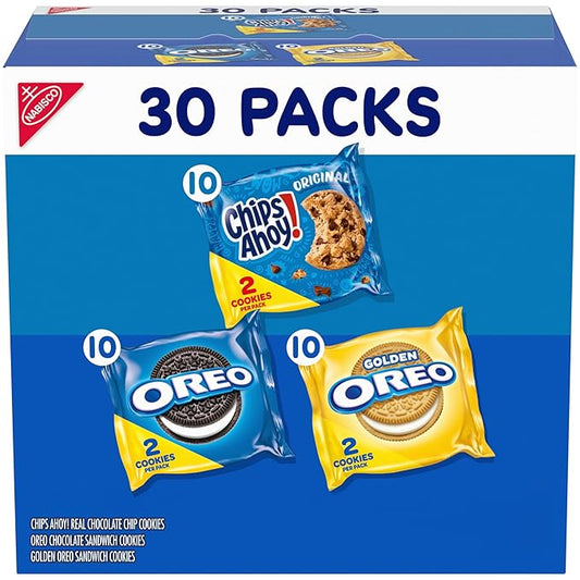 Nabisco Sweet Treats Cookie Variety Pack OREO, OREO Golden & CHIPS AHOY!, School Snacks, 30 Snack