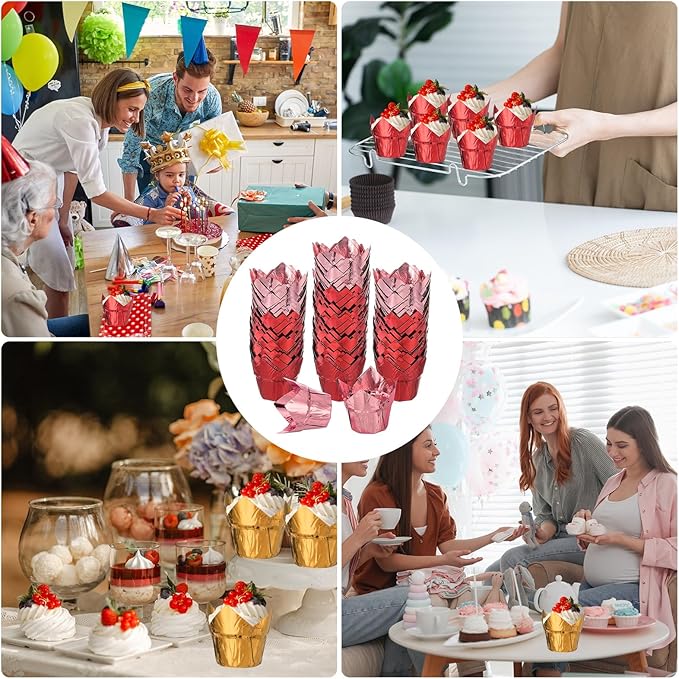 uxcell 100 Pcs Tulip Cupcake Liners, Muffins Liners Aluminum Foil Cupcake Wrappers Baking Cups