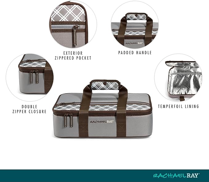 Rachael Ray Lasagna Lugger, Thermal Insulated Casserole Carrier for Hot or Cold Food, Lugger Tote
