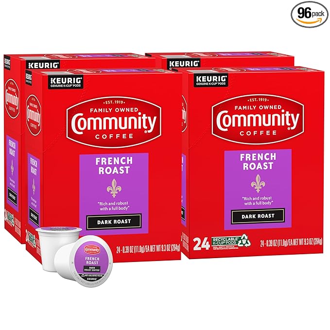 Community Coffee French Roast 96 Count Coffee Pods, Extra Dark Roast, Compatible with Keurig 2.0