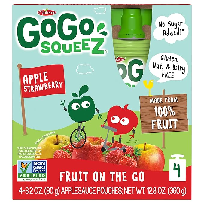 GoGo squeeZ Applesauce and Fruit Puree, Apple Strawberry, 3.2 oz (Pack of 48), Unsweetened Fruit