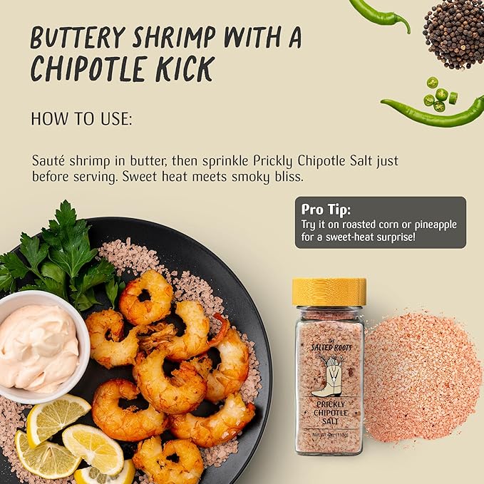 The Salted Roots - Prickly Chipotle Salt - Smoky & Fruity Seasoning - Infused with Prickly Pear