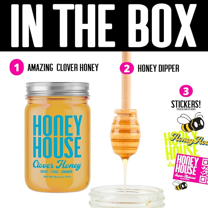 Honey House 100% Raw Clover – 100% Pure, Unfiltered & American-Sourced – Natural Sweetener in 12oz