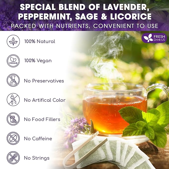 FreshDrinkUS, Premium 35 Tea Bags Lavender Mint Tea, 100% Natural, Blend of Lavender, Peppermint