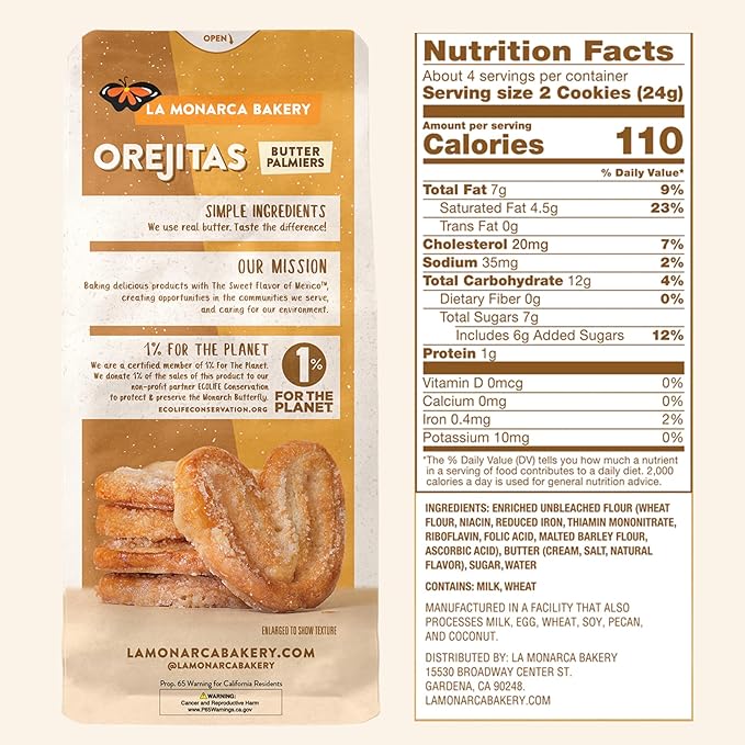 Orejitas Cookies, 3.4 Ounce (Pack of 3), Flaky and Crunchy Mexican Inspired Mini Palmiers made with
