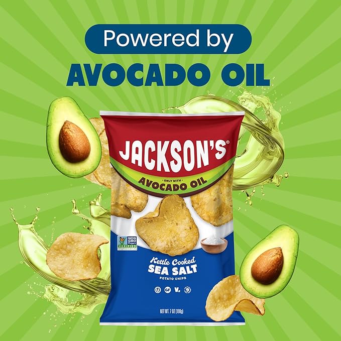 Jackson?™s Potato Classic Kettle Chips with Sea Salt (7oz, Pack of 6) - Made with Premium Avocado