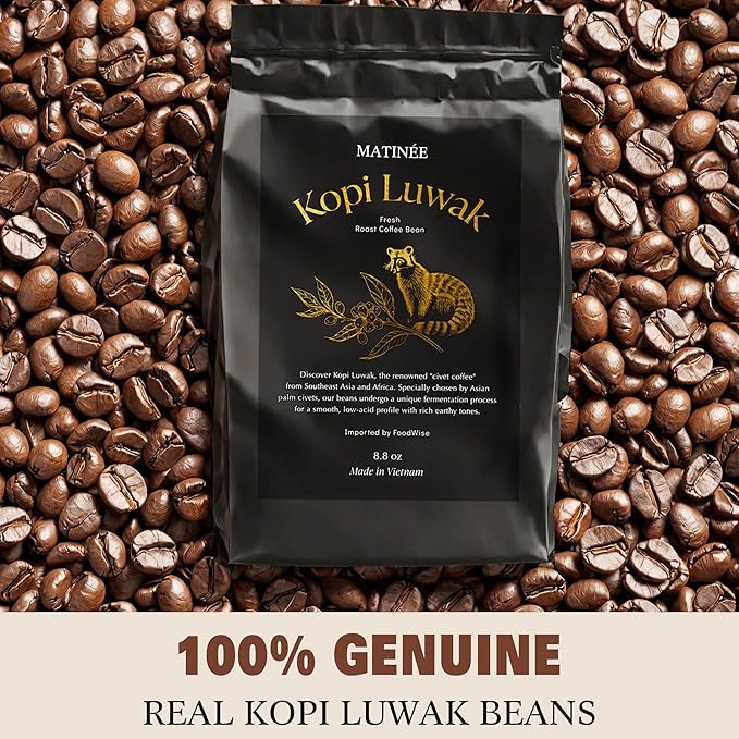 MATINÉE Wild Kopi Luwak Coffee Beans, Medium Roast, Whole Bean Beans, Civet Coffee - Sustainably