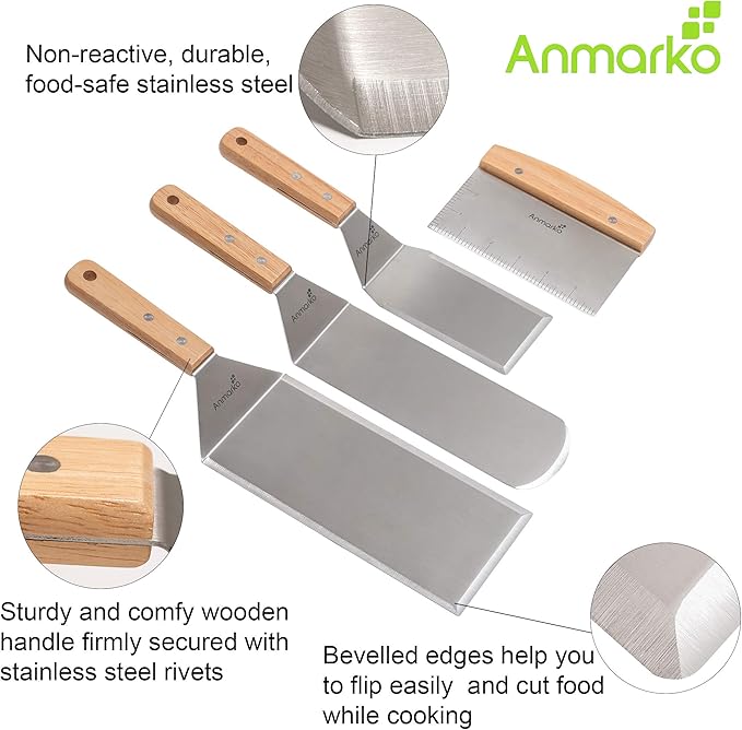 Stainless Steel Metal Spatula Set - Teppaniyaki Spatulas - Griddle Scraper Flat Spatula Pancake