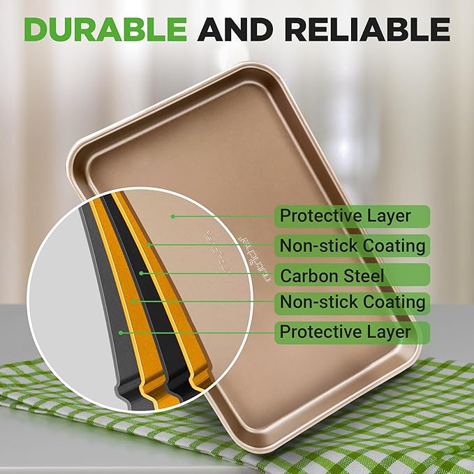 NutriChef Non Toxic Baking Pan, Medium and Large Cookie Sheets, Premium Nonstick Carbon Steel