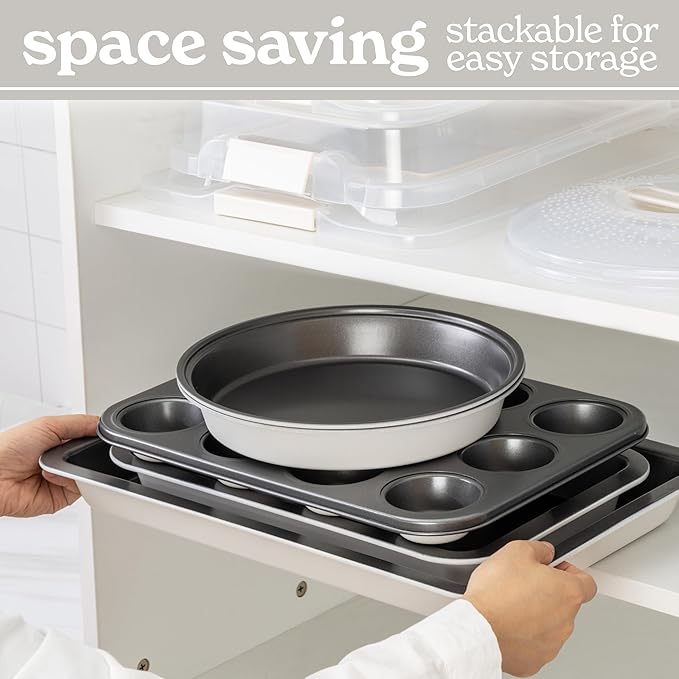 Country Kitchen Baking Pans Set - 10 Piece Non-Stick Cake Pans with Carry Lids for Easy Storage &