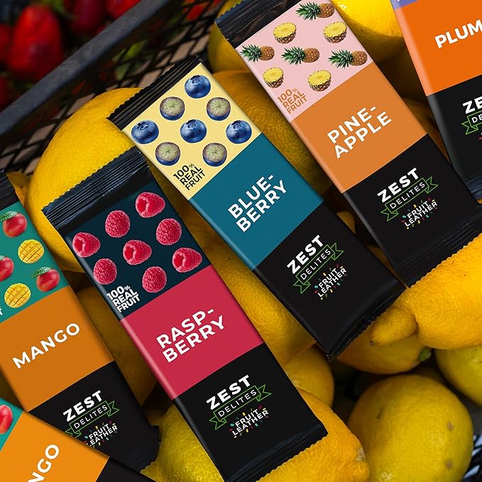 Fruit Snacks by Zest Delites, Fruit Leather Bars, Healthy Snacks for Adults & Kids, Vegan, Dried