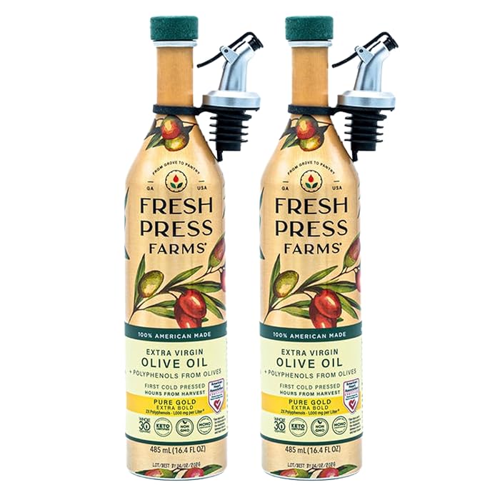 Fresh Press Farms Cold Pressed High Polyphenol Pure Gold Extra Virgin Olive Oil, 16.4 Fl Oz (Pack