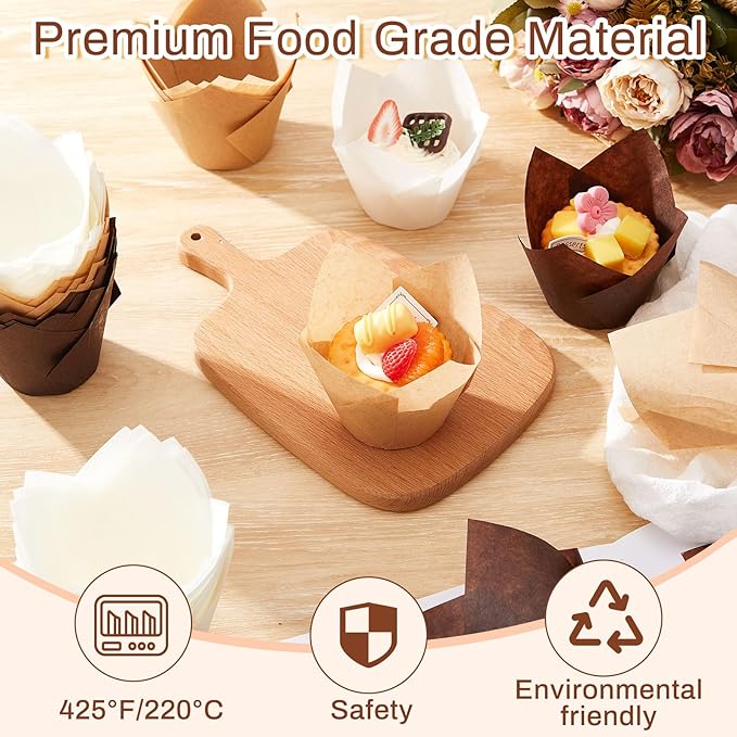 300 Pcs Jumbo Muffin Liners for Baking 2-1/4" x 4" Large Tulip Cupcake Liners Greaseproof Cupcake