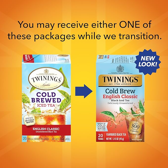 Twinings English Classic Cold Brew Iced Tea Bags, 20 Count (Pack of 6), Unsweetened Black Tea
