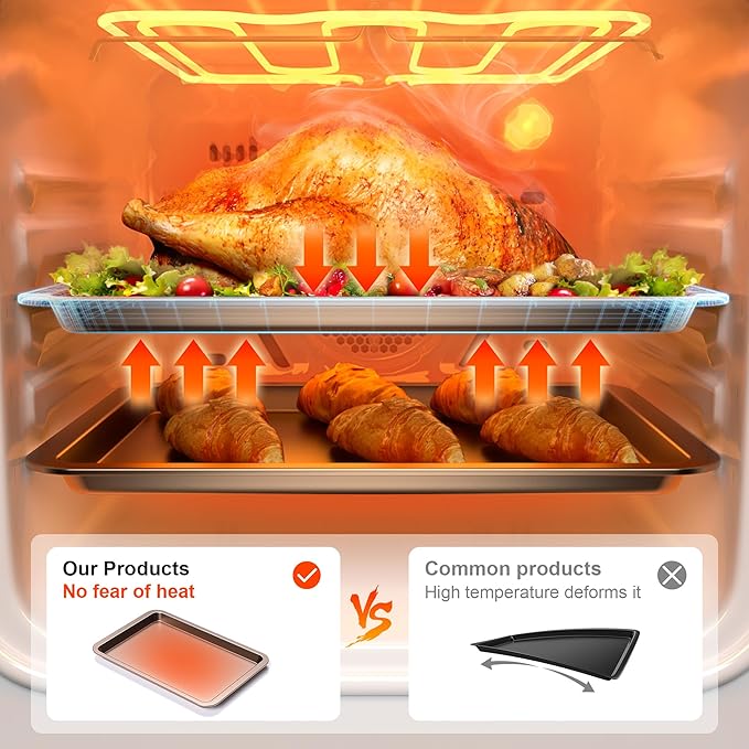 HONGBAKE Baking Sheet Pan Set, Cookie Sheet for Oven, Nonstick Bakeware Sets with Wider Grips, 3