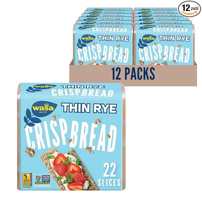 WASA Thin Rye Swedish Crispbread, 8.6 oz, Non-GMO Project Verified Rye Crackers, No Saturated Fat