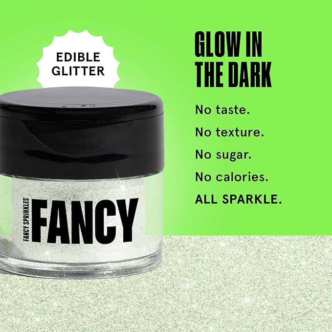 Fancy Sprinkles Limited Edition Halloween Glow Worm Green Premium Edible Glitter, Glows Under Black