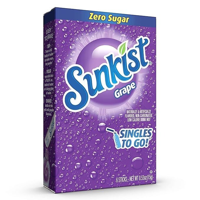 Sunkist Soda Singles To Go Drink Mix, Grape, 12 Boxes with 6 Packets Each - 72 Total Servings