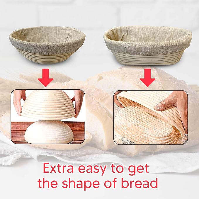 Banneton Bread Proofing Basket 23 Piece Set, Round 9 and Oval 10 Inch Rattan Sourdough Baskets