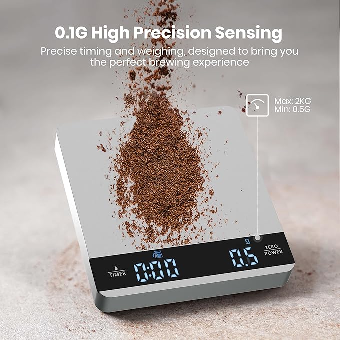 Mini Coffee Scale with Timer, Maestri House Rechargeable Espresso Scale, 2kg/0.1g Accurate Scale
