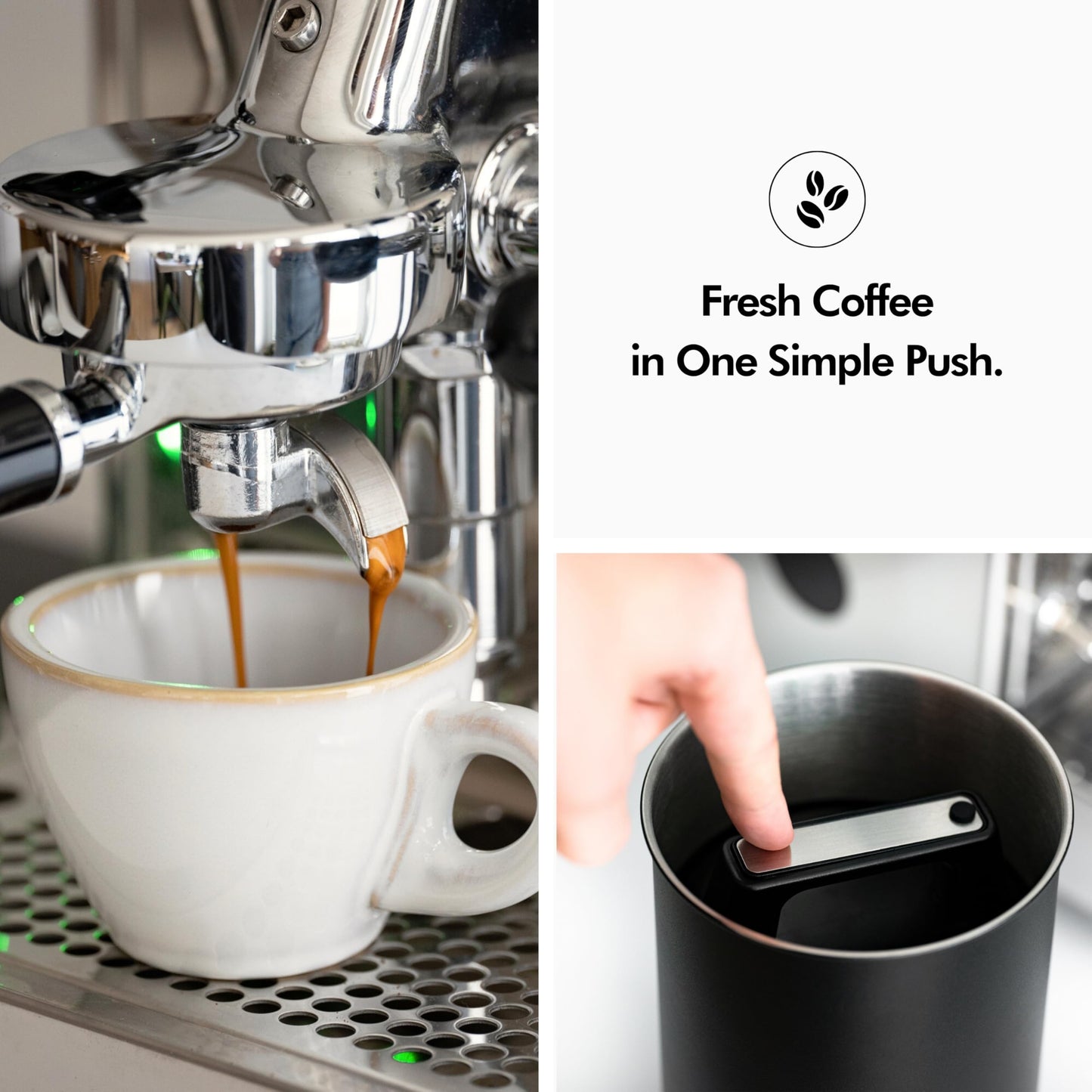KIVY Vacuum Coffee Canister - Push Lid Preserves Aroma & Oil - Stainless Steel Airtight Container